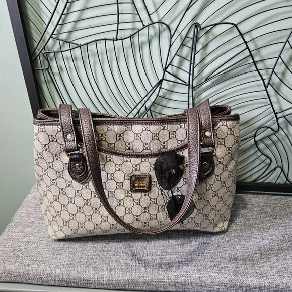 New York 6th  Avenue | Beige Brown Designer Inspired Pattern Shoulder Bag - Picture 16 of 16